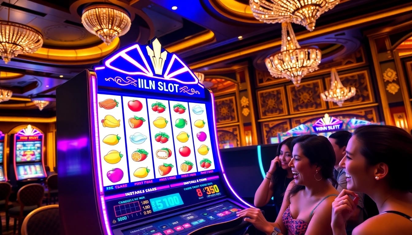 Engaging players experiencing idn slot excitement at a luxurious casino setting with vibrant lights.