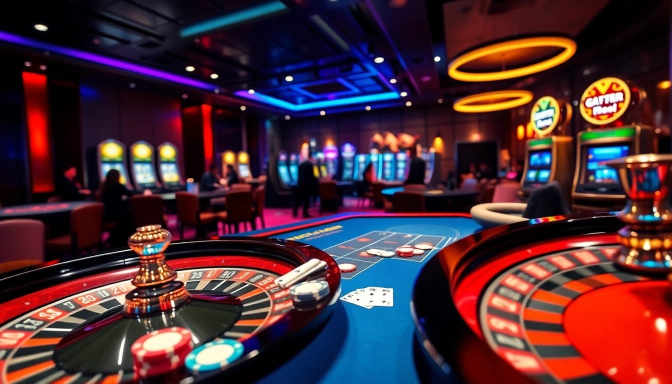 Experience the thrill of bk88 at a vibrant casino filled with luxury gaming elements.