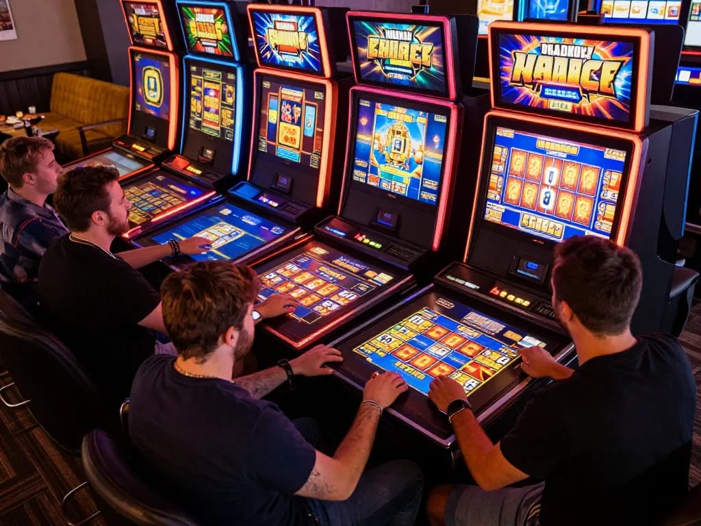 Players enjoying thrilling matches at hello88 online slot machines, showcasing vibrant game themes and excitement.