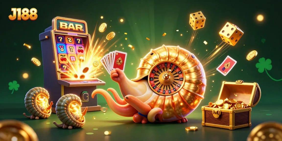 Experience J188's thrilling jackpot with a dazzling 3D casino illustration featuring dynamic gaming elements.