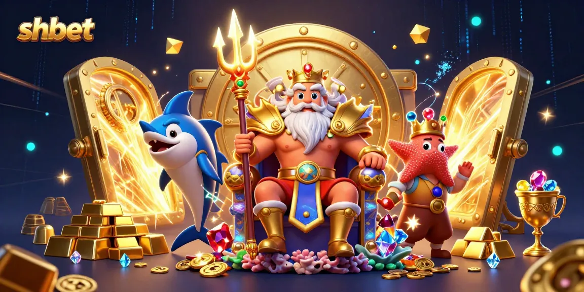 Experience shbet's captivating gaming realm with a vibrant 3D casino scene showcasing Neptune and treasures.