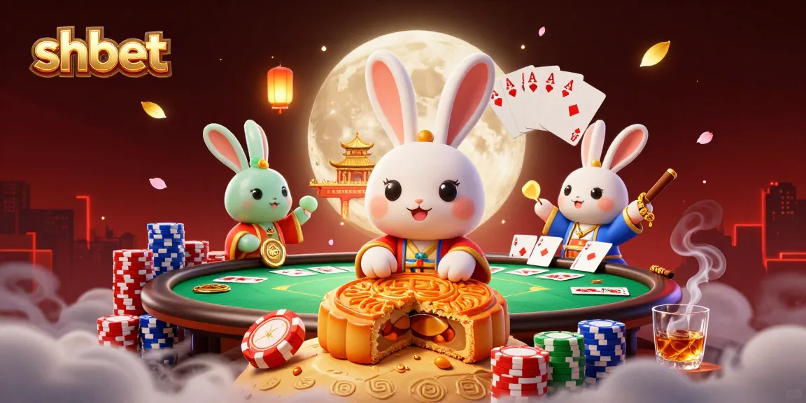Experience the vibrant gaming atmosphere with shbet's unique poker scene featuring a moon rabbit.