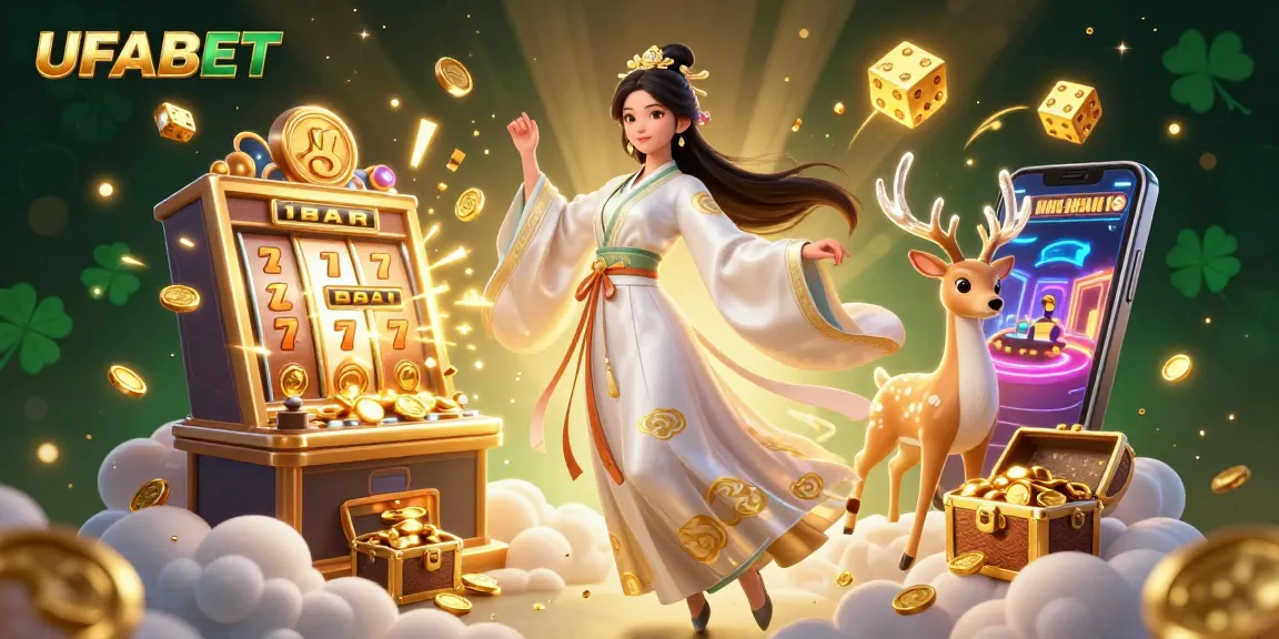 Join the excitement at UFABET with a vibrant 3D illustration showcasing a thrilling casino atmosphere and jackpot dreams.