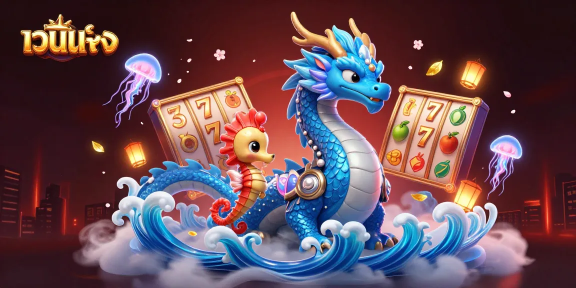 Enhancing luck with เว็บตรง slot reels and a mystical dragon illustration in a vibrant casino scene.
