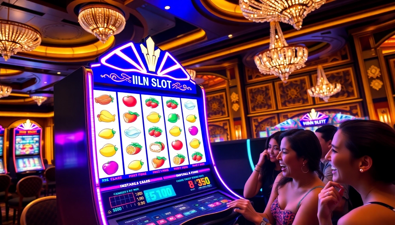 Engaging players experiencing idn slot excitement at a luxurious casino setting with vibrant lights.