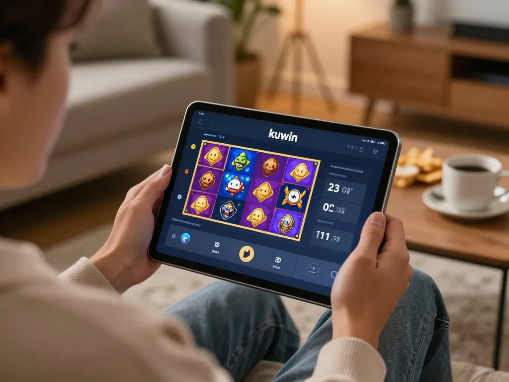 Kuwin tablet casino gaming session in a cozy home environment