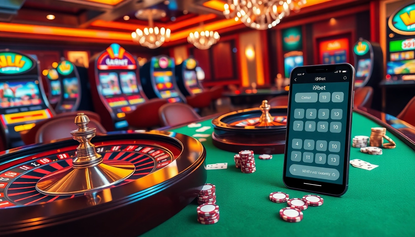 i9bet players enjoying a thrilling online casino experience with vibrant tables and gaming elements.