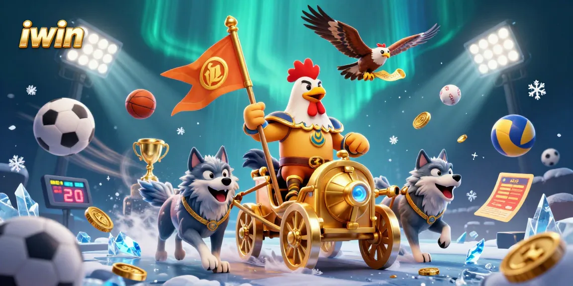 iwin sports betting scene featuring a rooster warlord and sports elements amidst a dynamic backdrop