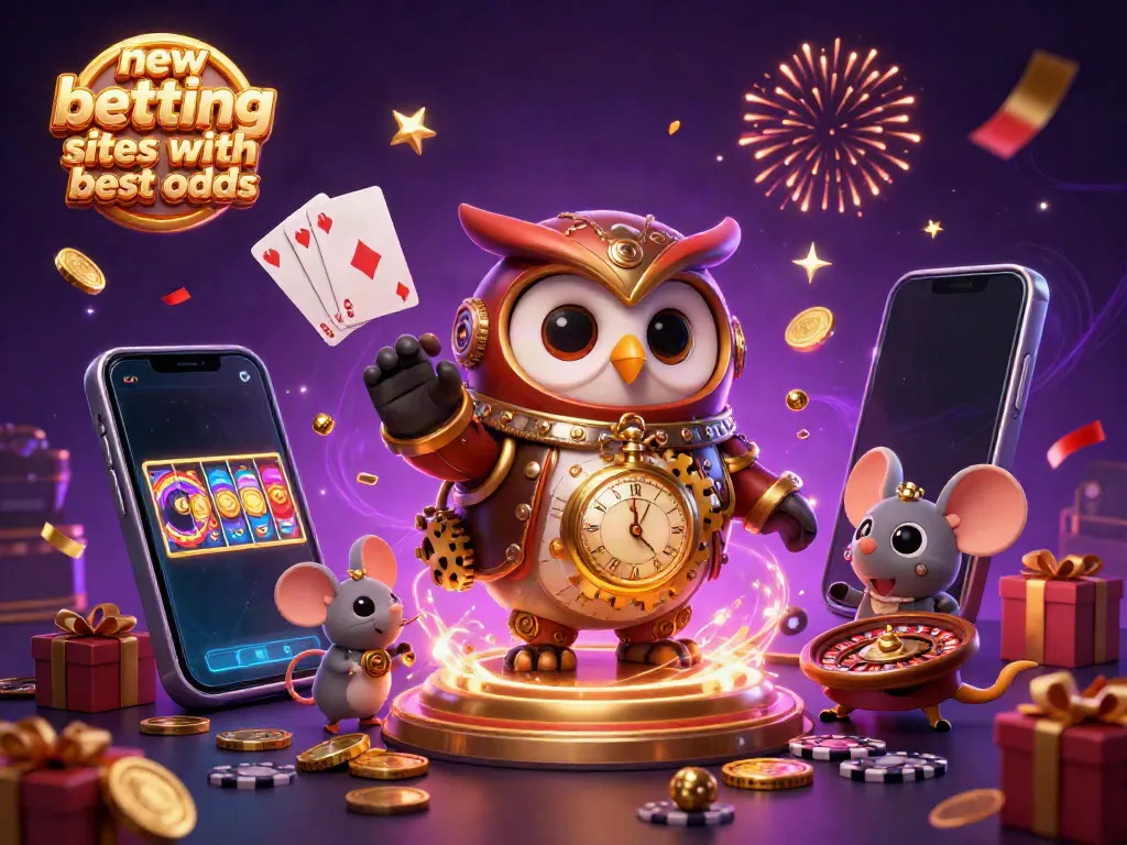 Play and win at new betting sites with best odds featuring a whimsical steampunk owl and vibrant casino elements.