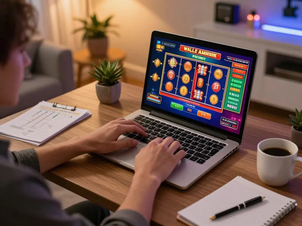 Rikvip player engaged in exciting online casino gaming at home.