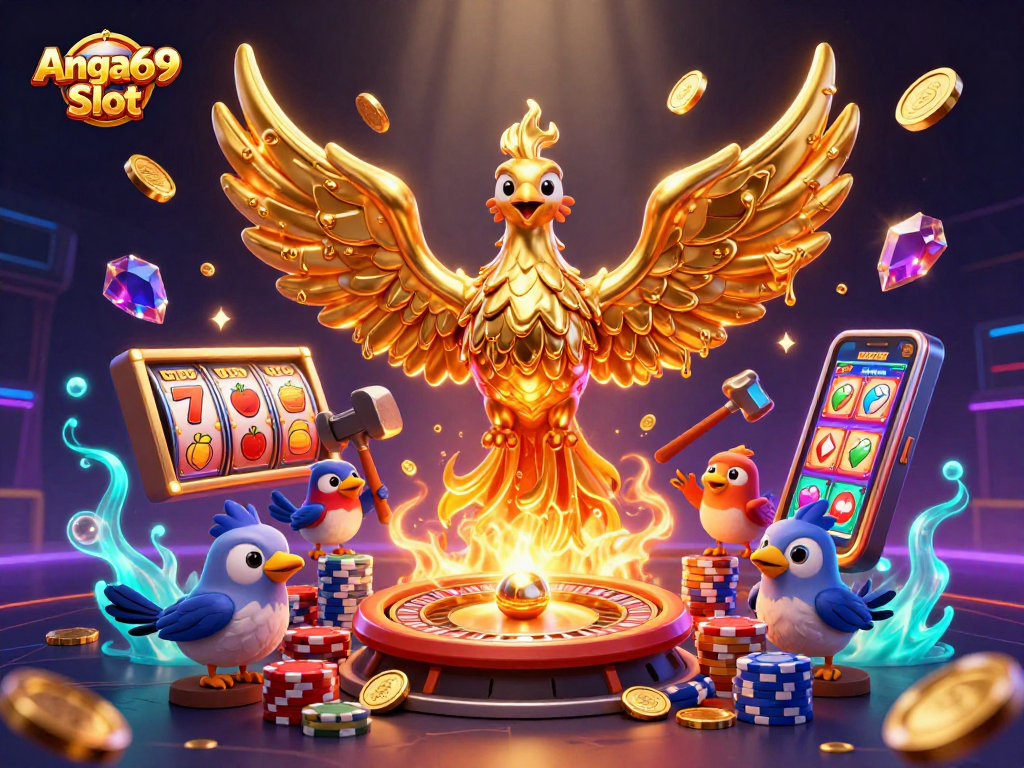 Experience the thrill of Angka69 Slot with a vibrant 3D phoenix and dynamic gaming elements.