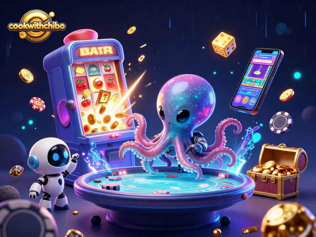Experience fun with cookwithchibo as an alien octopus operates a thrilling holographic poker table.