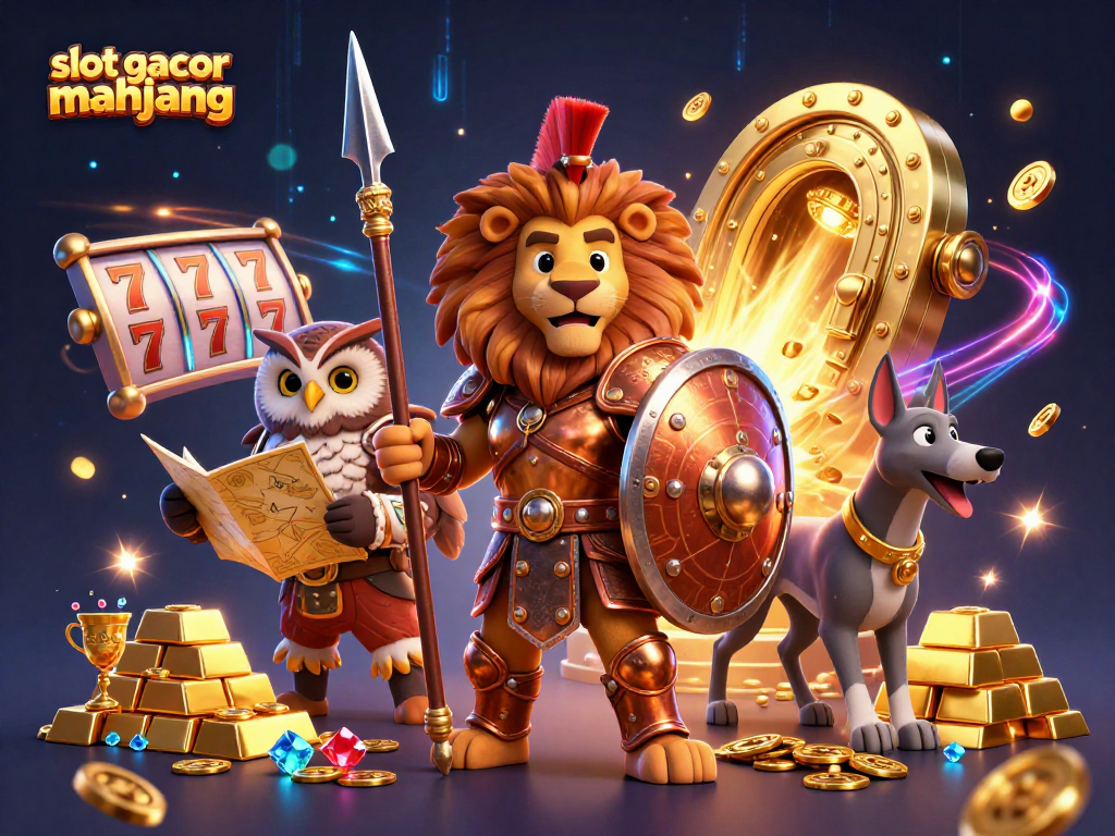 Engage with slot gacor mahjong in a vibrant 3D casino scene featuring dynamic characters and casino elements.