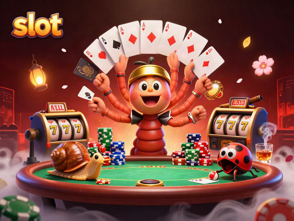 Mainkan slot dengan karakter dealer kartun 3D dan tumpukan chip besar di situs permainan kami.