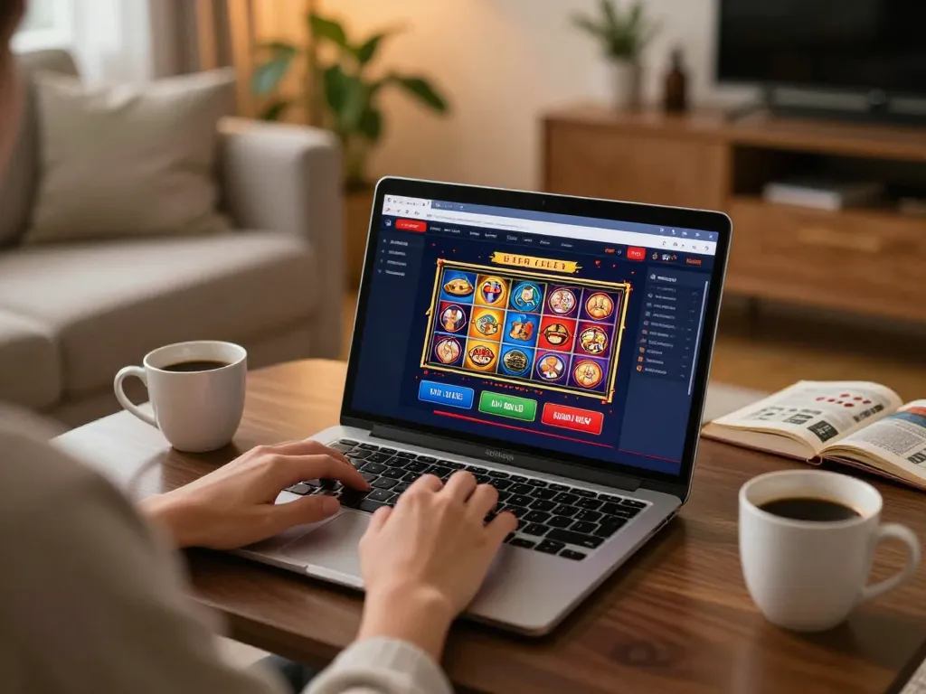 Player enjoying online gaming at nhà cái 388bet on laptop with engaging casino interface.