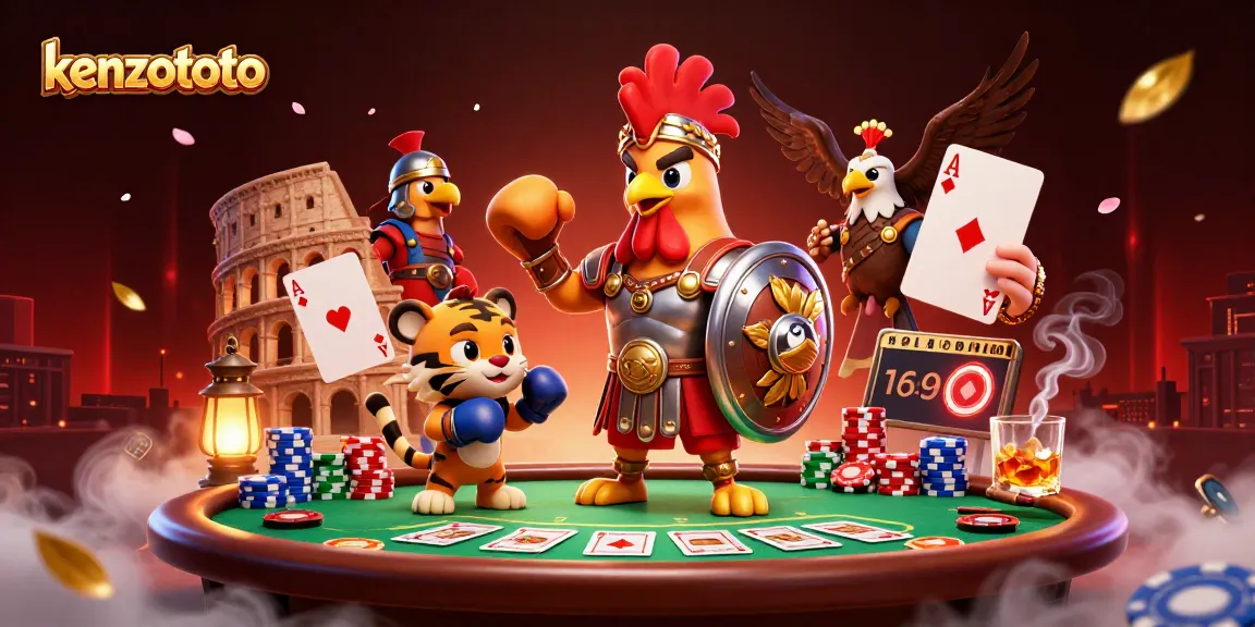 Kenzototo players engaging at a vibrant poker table with colorful chips and cards in an impressive 3D scene.
