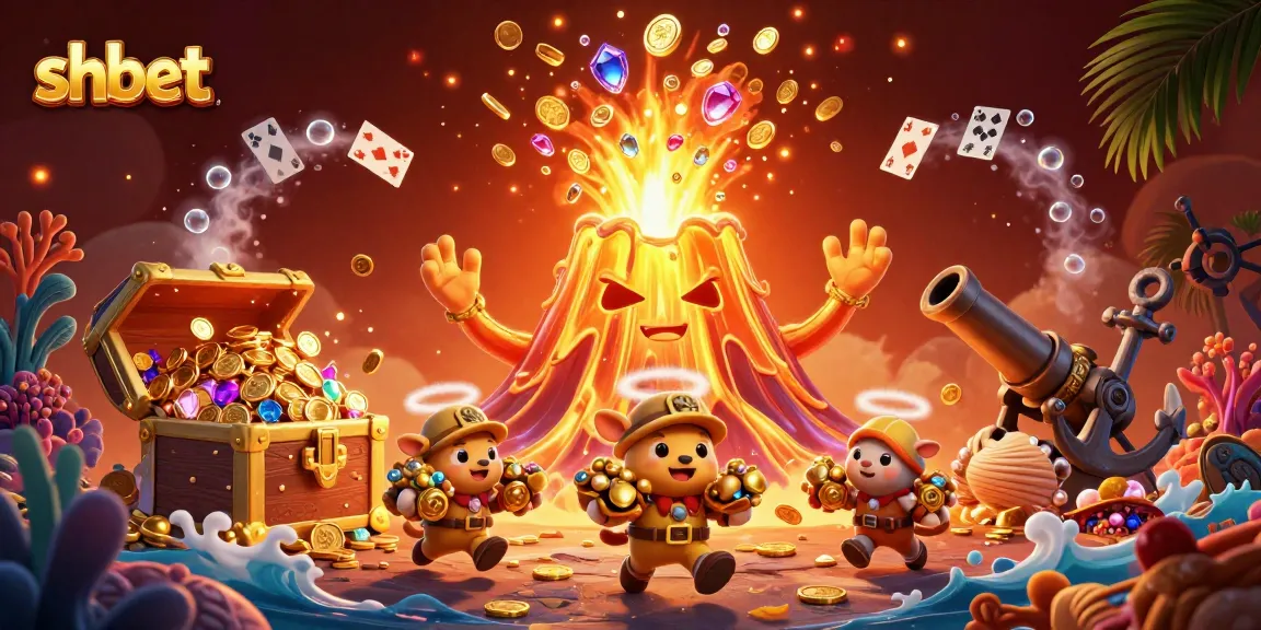 shbet showcases a vibrant casino scene with treasures, characters, and dynamic games elements