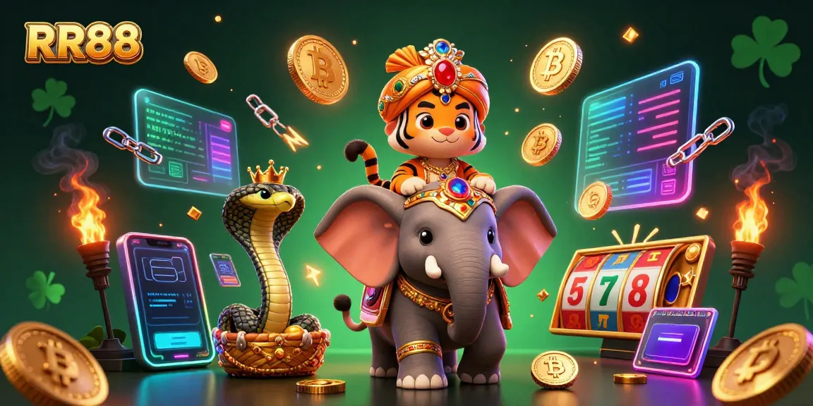 Experience immersive gameplay with RR88, featuring a majestic maharaja and gambling elements in a vibrant casino scene.