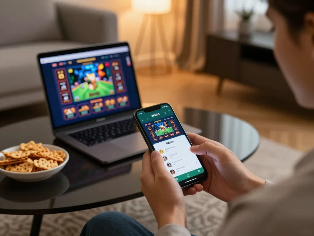 Playing casino games through the okwin app on smartphone at home