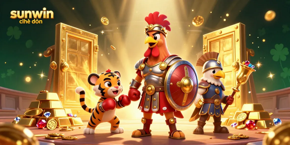 Experience the excitement of sunwin chính thức with a vibrant 3D scene of casino elements and characters.