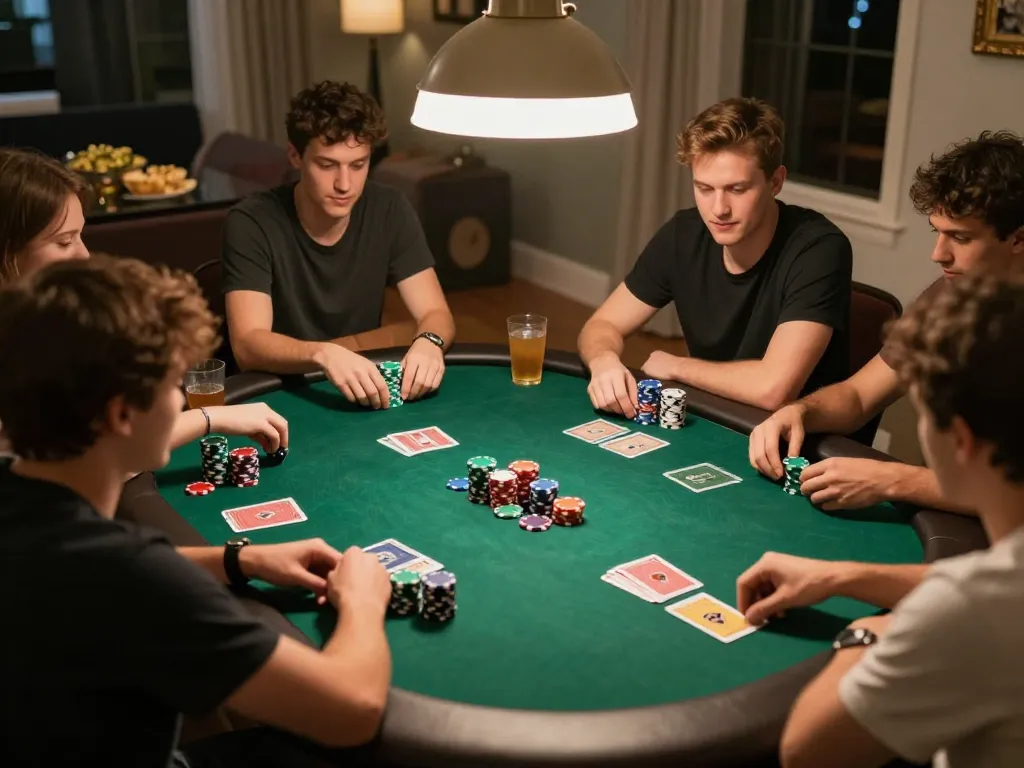 Players enjoying a friendly poker game at home with cm88, showcasing excitement and strategic gameplay.
