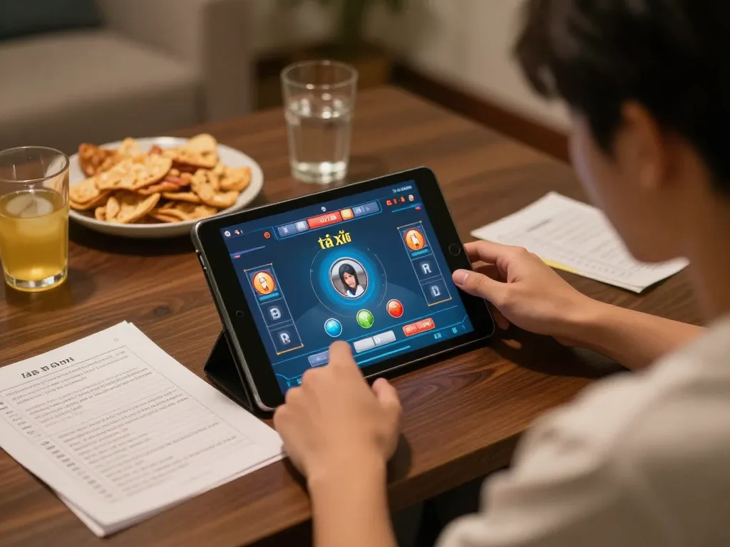 Engaging in tài xỉu online gaming from home, focused on strategies and betting