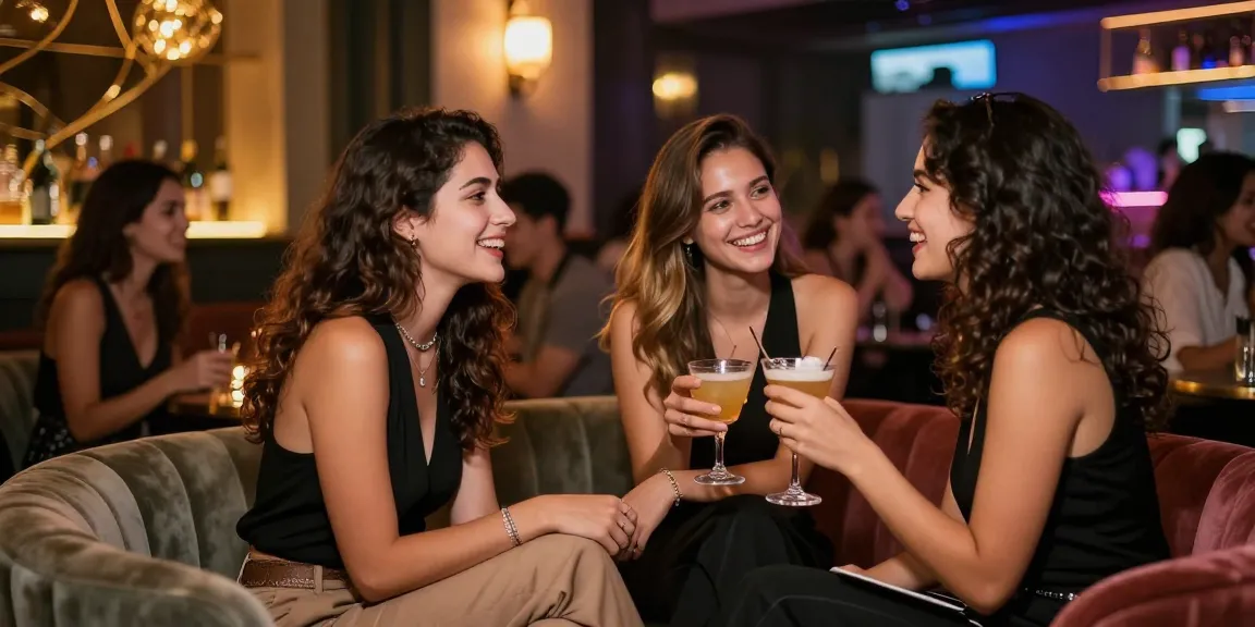 Gái gọi thưởng thức đồ uống tại một quán bar sang trọng với ánh sáng ấm áp.