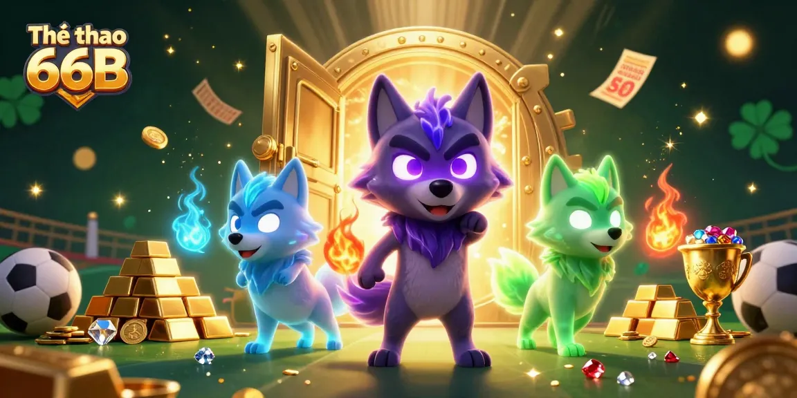 Bet on Thể thao 66B with a dynamic scene featuring mystical wolves and sports betting elements.