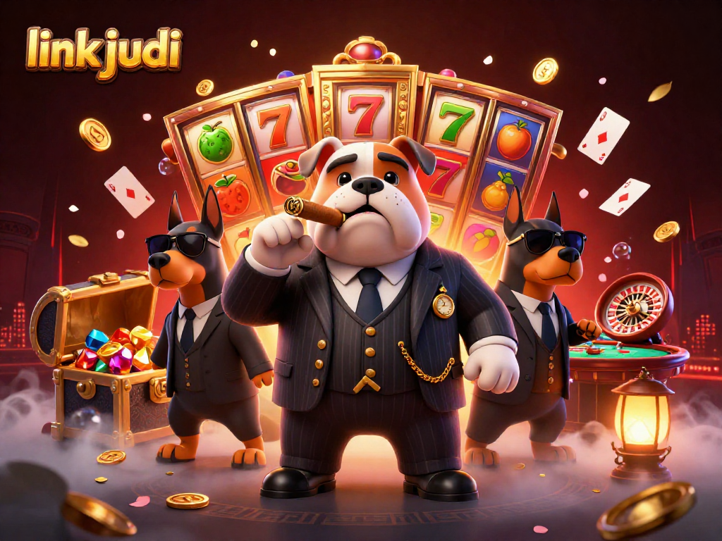 Engage with link judi through a vibrant casino scene with dynamic characters and rich gambling elements.