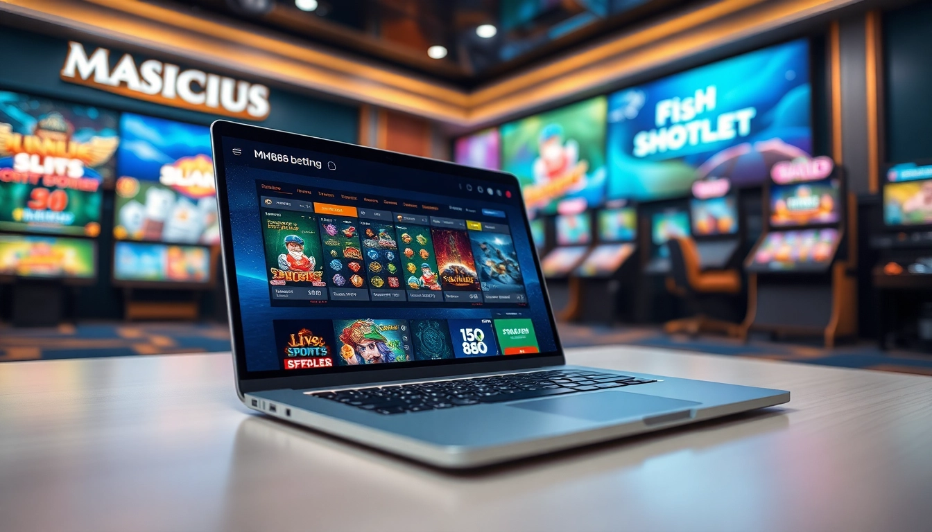 Experience the thrill of online gaming at mm88 com with a sleek laptop showcasing vibrant betting games.