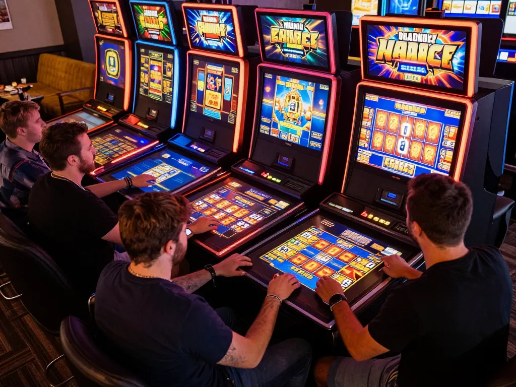 Players enjoying thrilling matches at hello88 online slot machines, showcasing vibrant game themes and excitement.