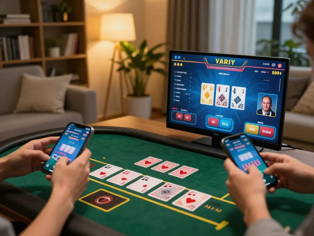 Baccarat players engaged in online game with smartphones, showcasing interactive betting options