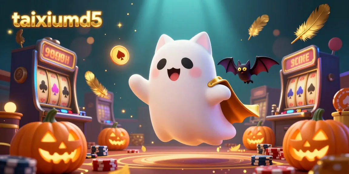 Tantalize your luck with taixiumd5 in this vibrant casino scene featuring a ghost cat and a golden-caped bat.