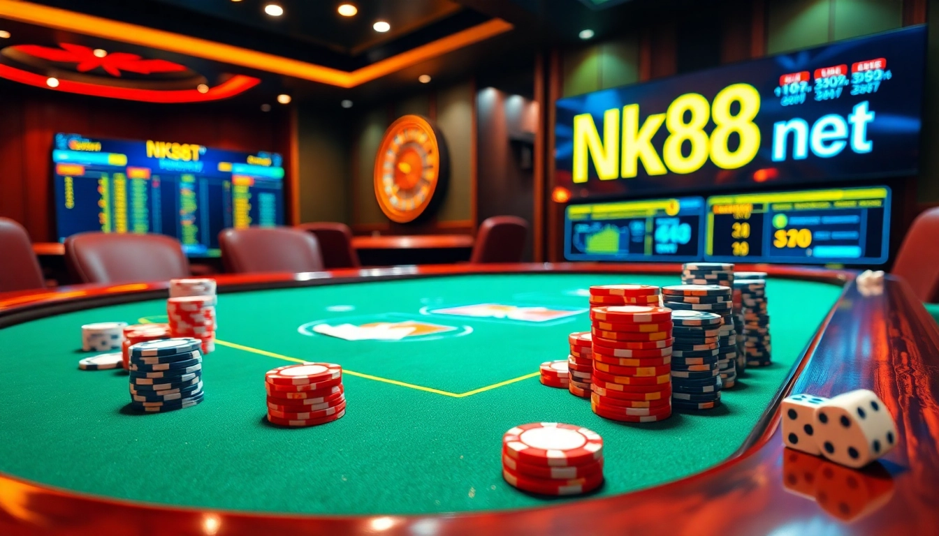 Placing strategic bets on a professional NK88 net casino table with live odds and vibrant poker chips