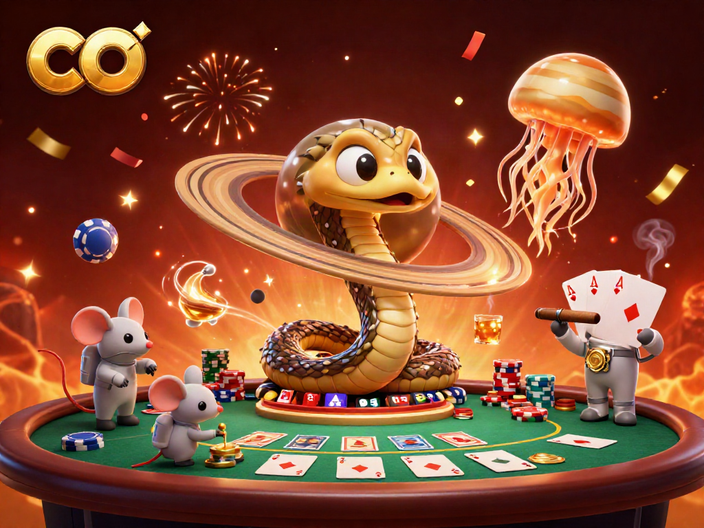 Engage with co-themed action in a vibrant cosmic casino scene featuring unique characters.
