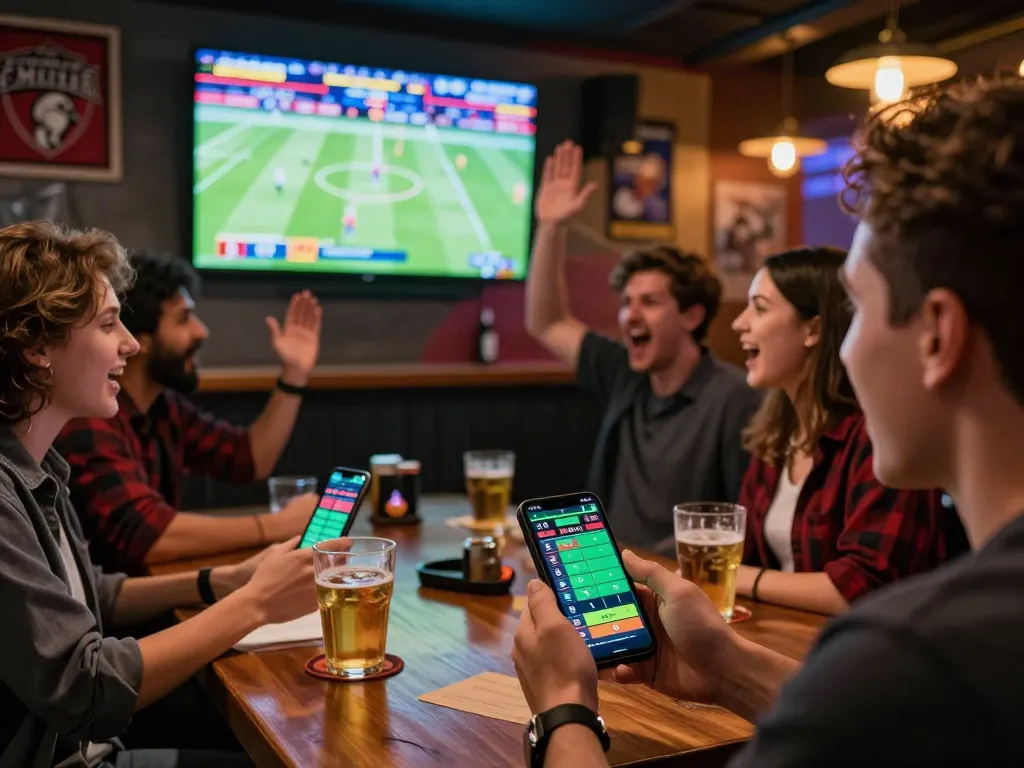 Placing exciting bets with friends during a live sporting event at a venue showcasing XX88.