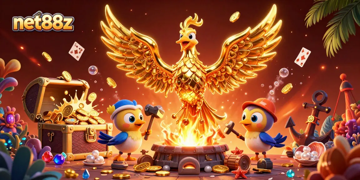Experience thrilling gameplay with net88z's molten gold elements in this vibrant 3D casino scene.
