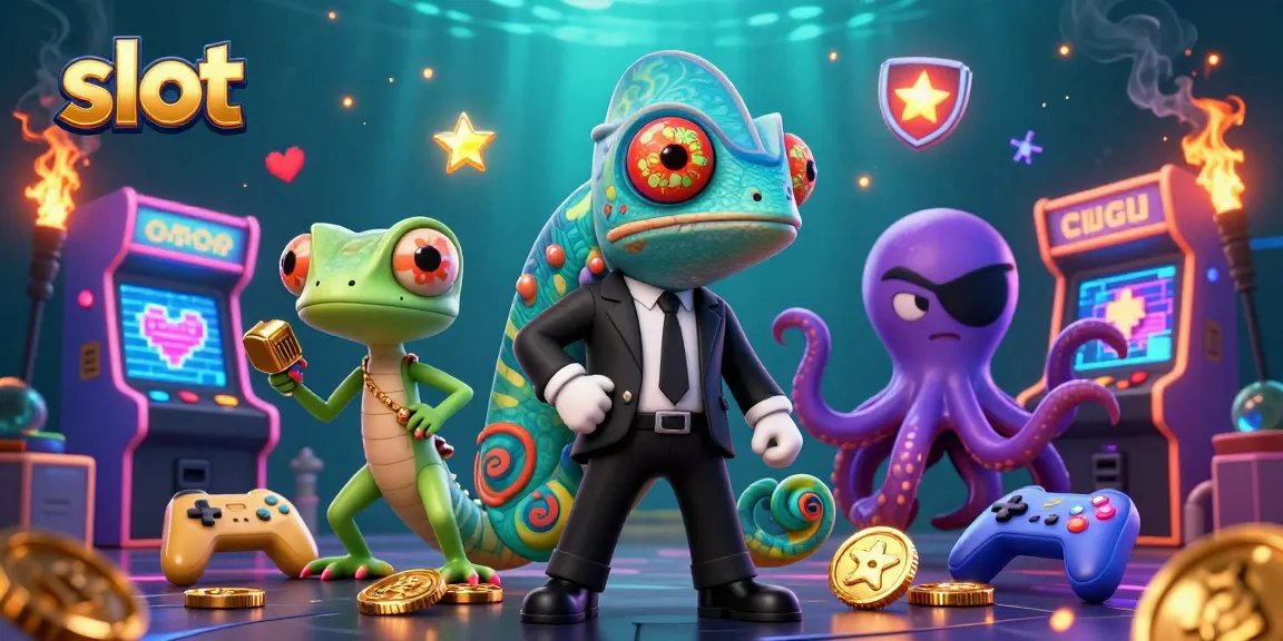 Spin on slot machines as a chameleon secret agent, colorful games surrounding, in vibrant casino scene.