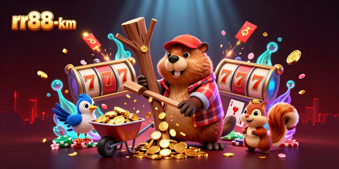 Experience excitement at rr88-km as the whimsical lumberjack beaver interacts with casino elements.