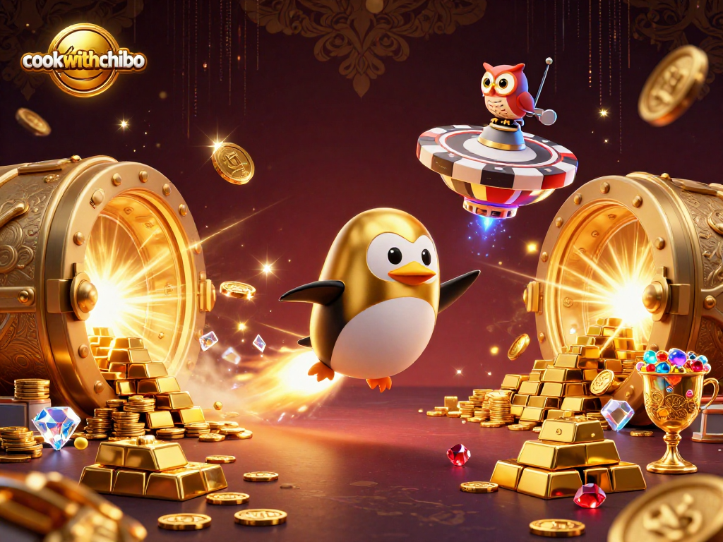 Win big with cookwithchibo as the rocket-powered penguin flies towards the jackpot!