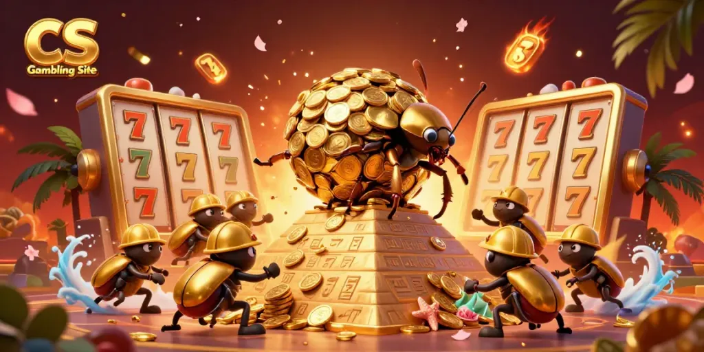 Engage with the vibrant scene of a CS Gambling Site featuring slots, cherry blossoms, and golden characters.
