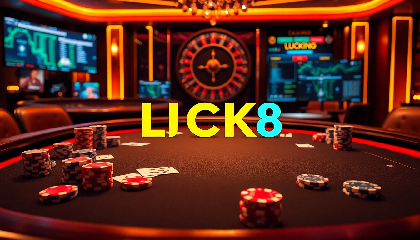 LUCK8 showcases an exciting poker table scene filled with chips and cards, enticing gamblers.