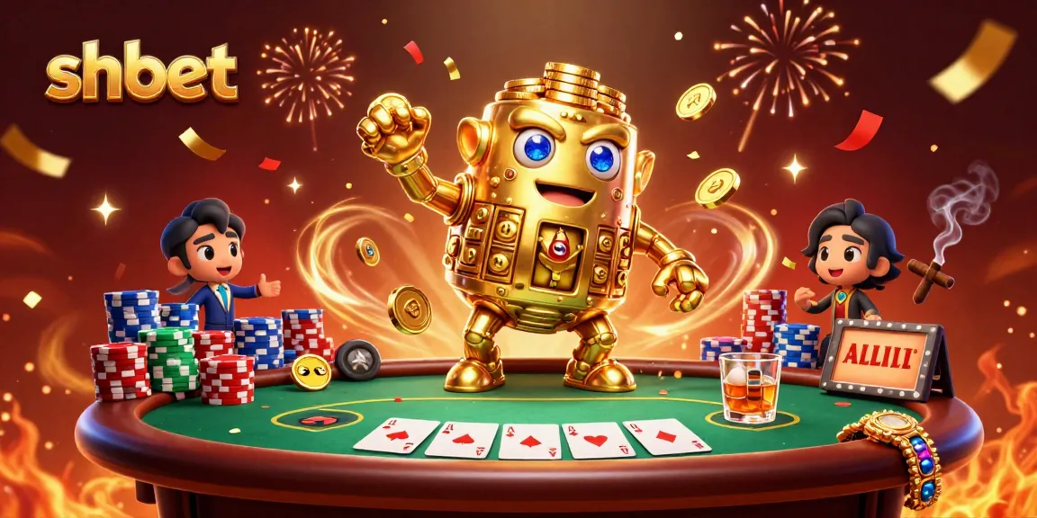 Experience the excitement of shbet with vibrant poker elements and a dynamic golden golem.