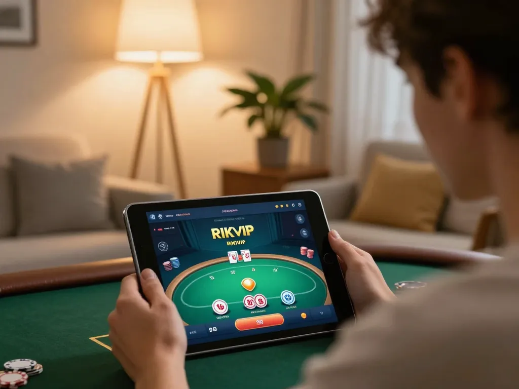 Player enjoying an engaging poker game on the RIKVIP app, highlighting modern online gambling.