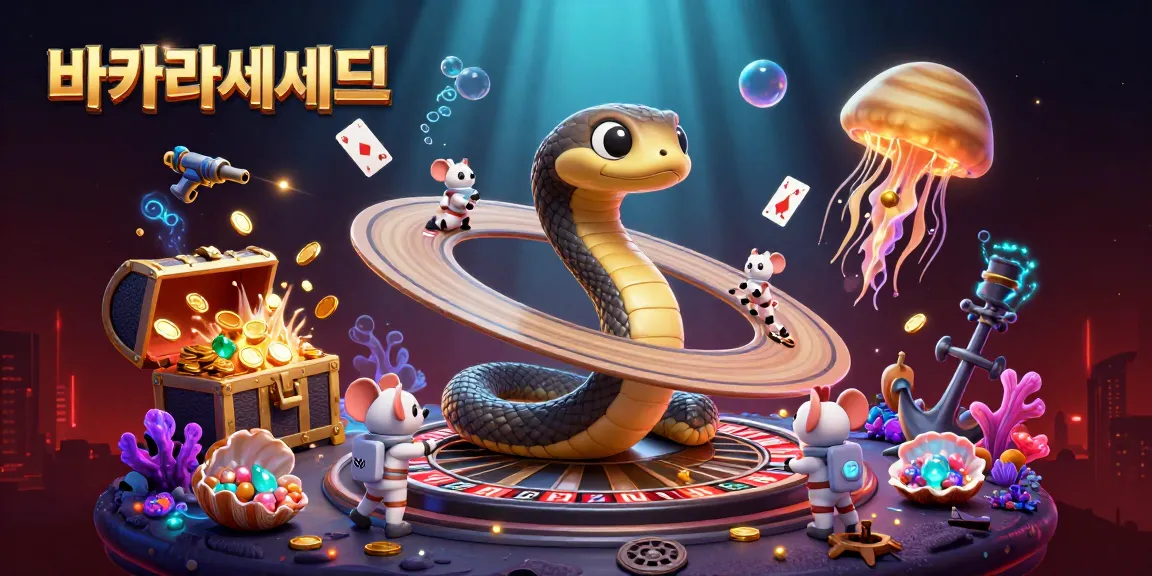 바카라사이트에서 우주 테마의 바카라 게임을 즐기는 장면, 우주 뱀과 동우주선들이 베팅을 하는 모습입니다.