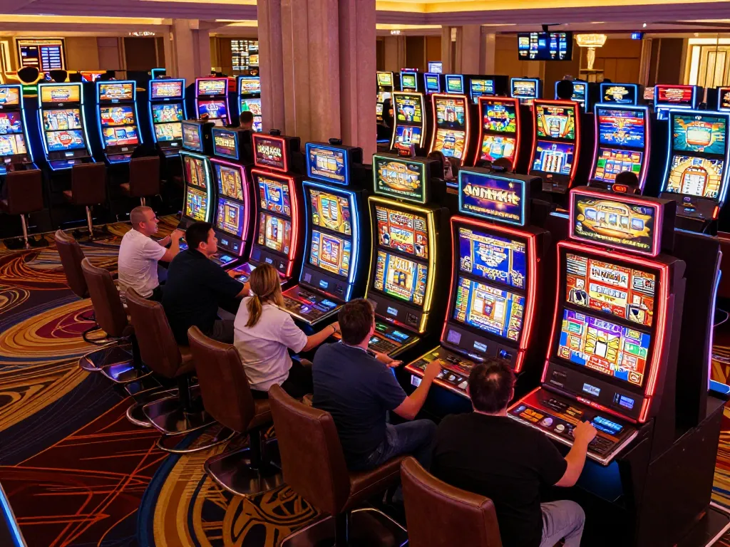 Players enjoying exciting slot game spins at a trusted agen terpercaya casino.