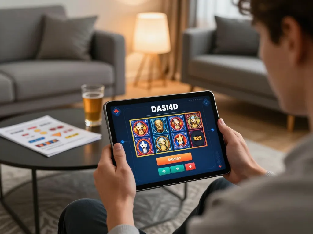 Pemain mengakses dasi4d login di tablet sambil menikmati pengalaman bermain di rumah yang nyaman