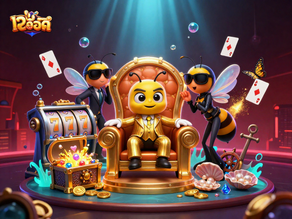 Engage with เว็บสล็อต and spin vibrant slots featuring a bumblebee boss in an exhilarating casino scene.