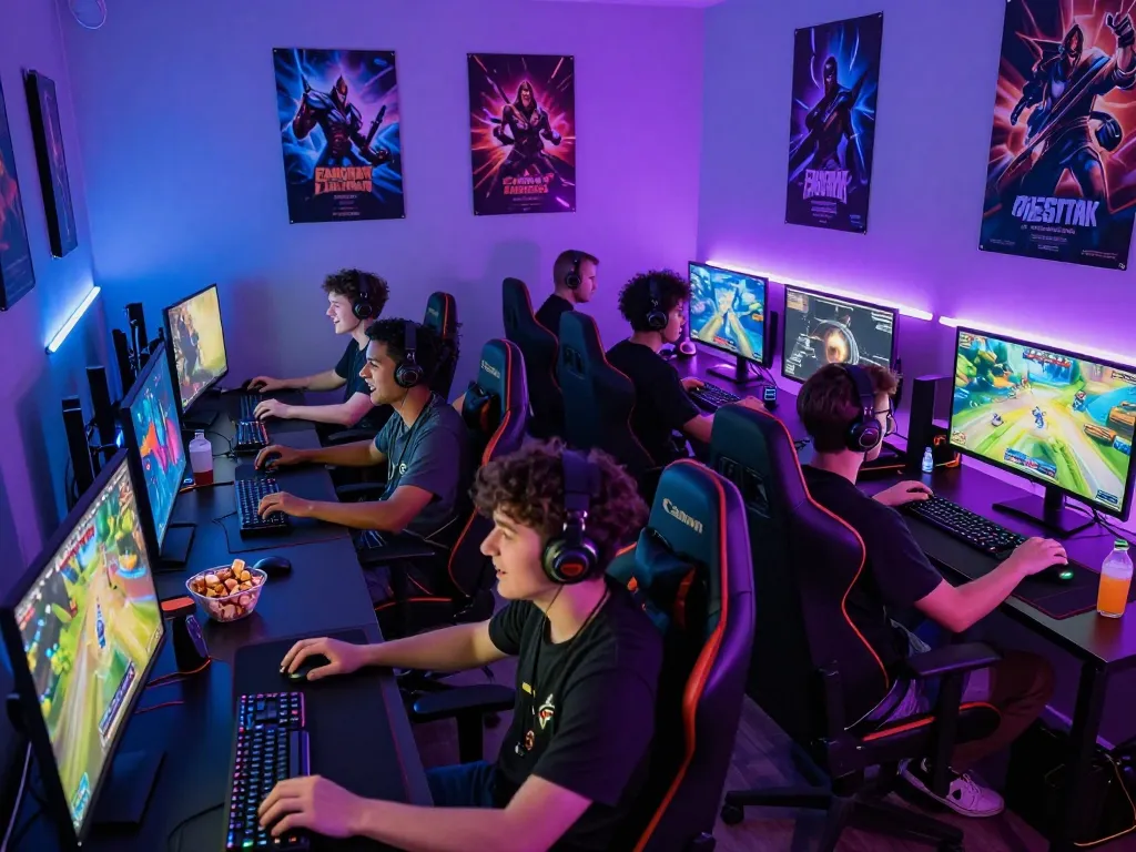 Engaged gamers playing together in a vibrant room embodying the spirit of dragon77 online gaming.