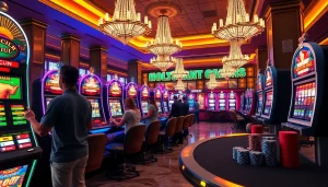 Players enjoying vibrant slot gacor machines in a luxurious casino atmosphere.
